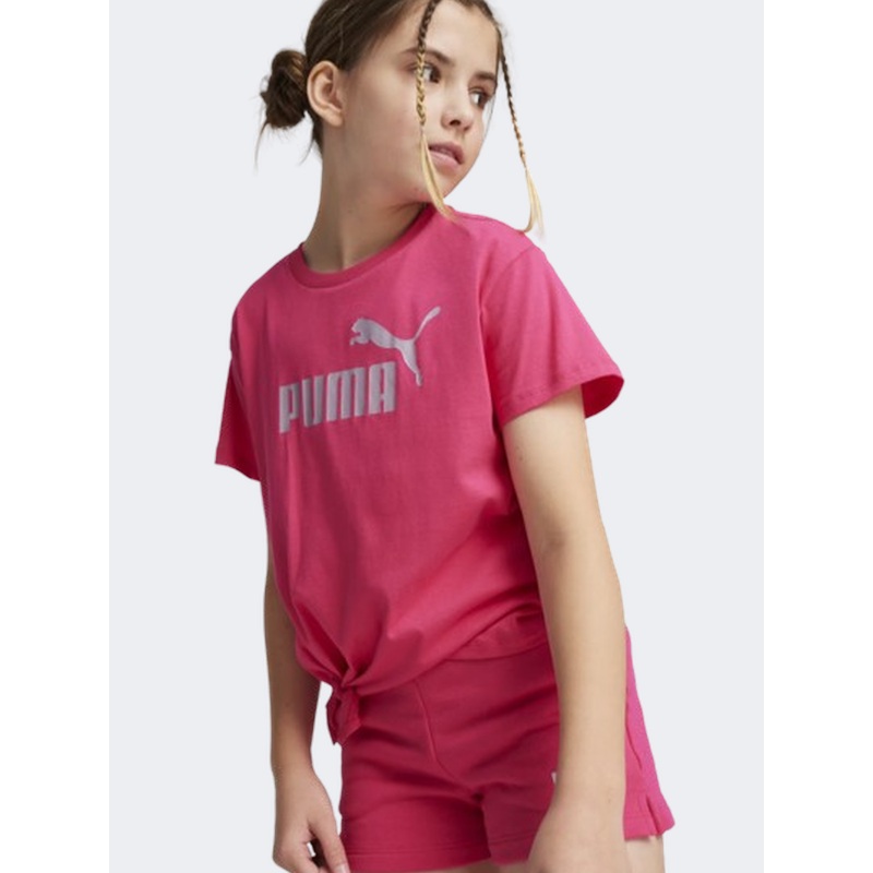 Puma Essential Plus Logo Knotted Girls Lifestyle T-Shirt Garnet Rose