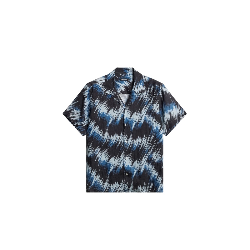 Elio Linen Printed Shirt / Thunderstorm Navy M