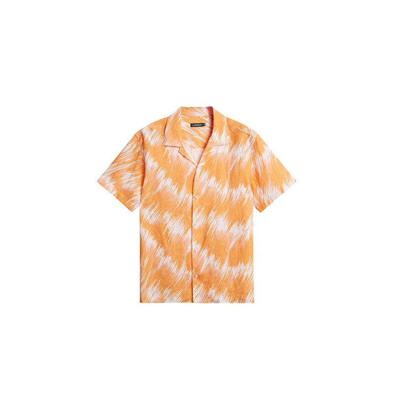 Elio Linen Printed Shirt / Thunderstorm Orange M