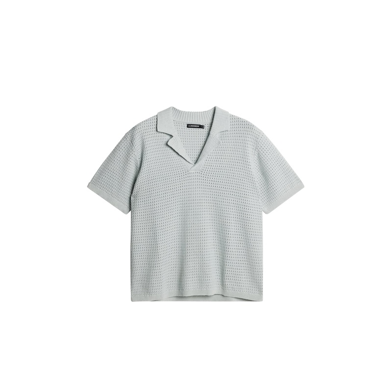 Ethan Open Collar Knit Polo / Winter Sky