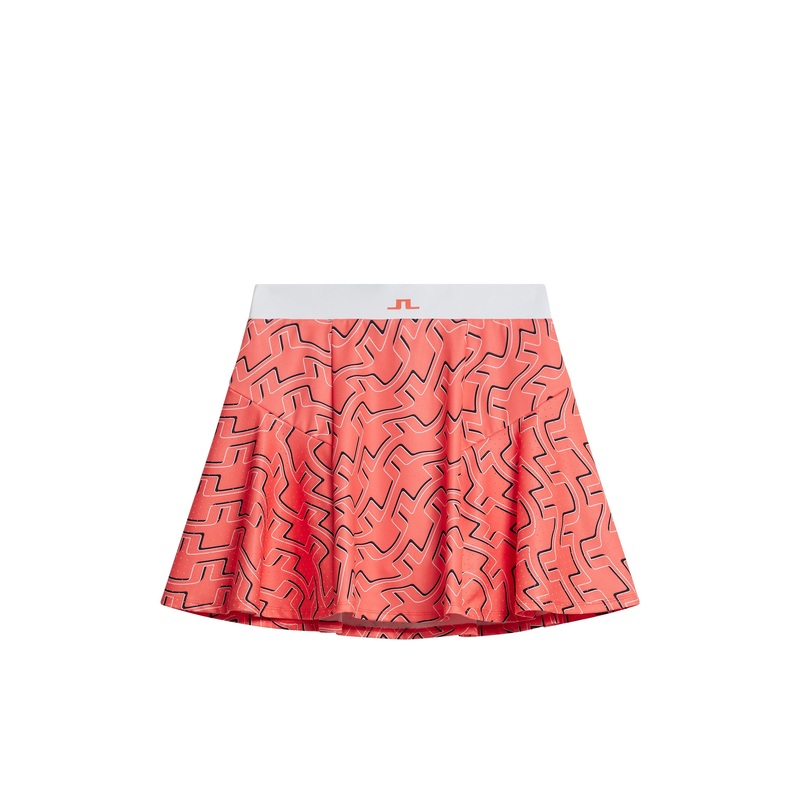 Jane Print Skirt / Outline Bridge Wave Coral