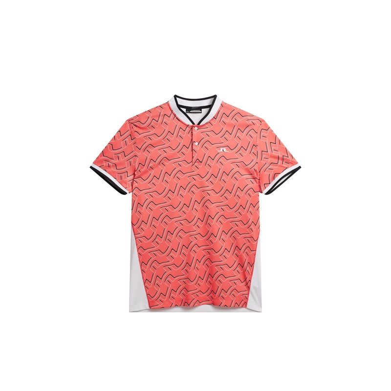Jensen Print Reg Fit Polo / Outline Bridge Wave Coral