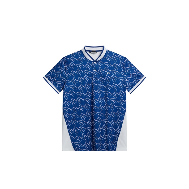 Jensen Print Reg Fit Polo / Outline Bridge Wave Blue