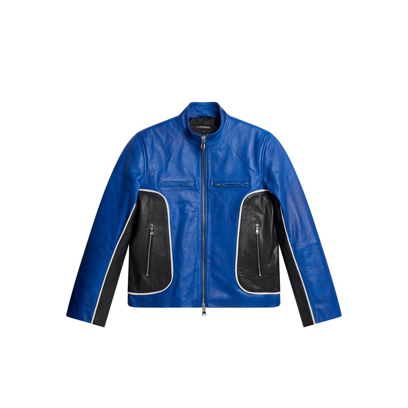 Morris Leather Biker Jacket / Nautical Blue