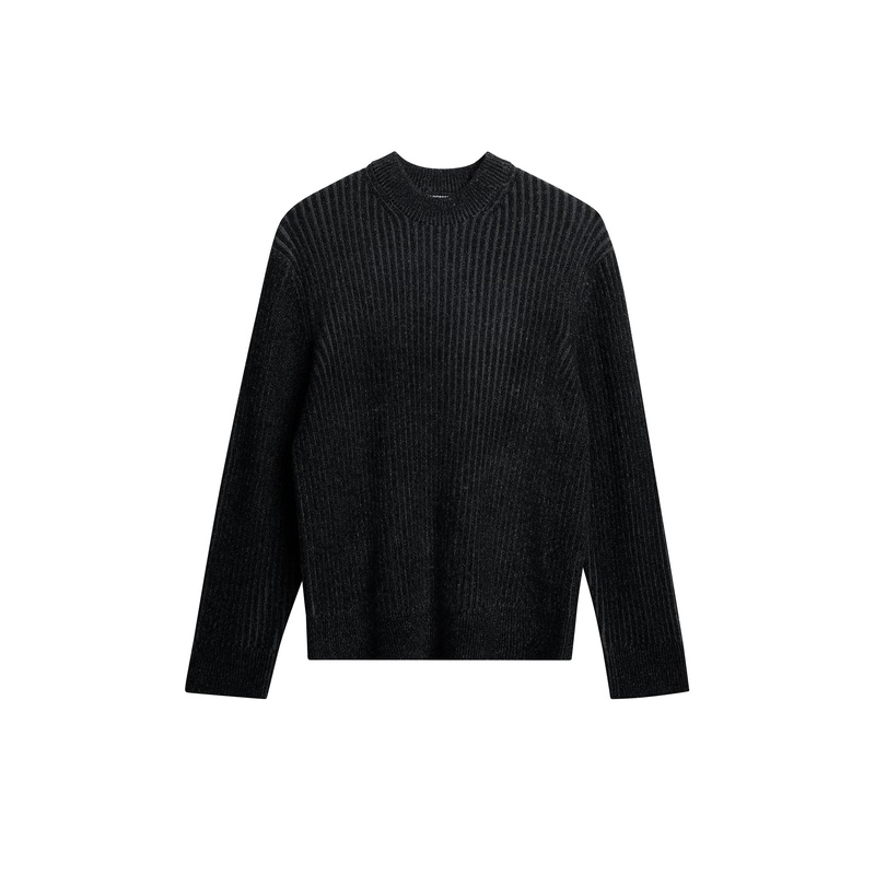 Twain Plated Knit Crew / Black